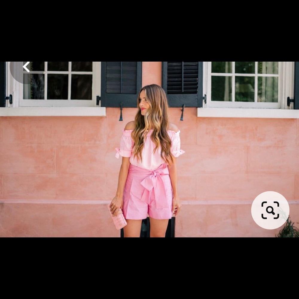 J. Crew Satin Short Sleeve Pink Off-Shoulder Top